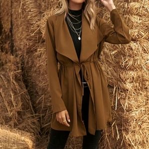 Shein Waterfall Collar Drawstring Waist Coat (XL)